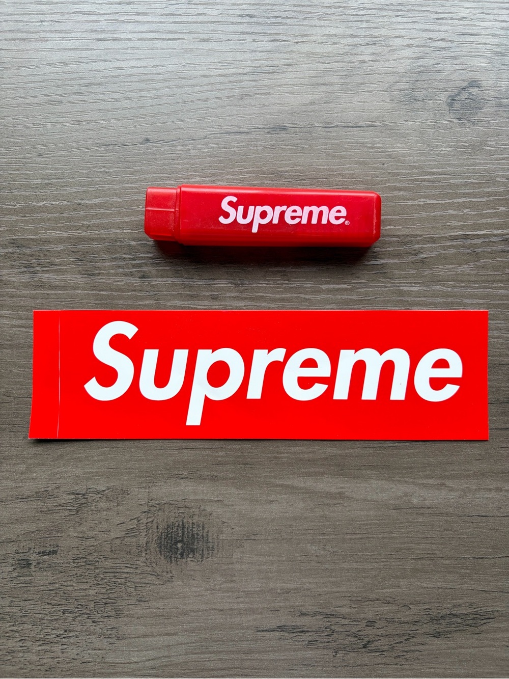 Supreme Red and White Logo Sticker with Red Marker Caps